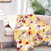DaDa Bedding Yellow Floral Quilted Throw Blanket - Hummingbirds Farmhouse Red Flowers for Couch, Sofa or Bed- Scalloped Edges - 50 x 60 by DaDa Bedding Collection